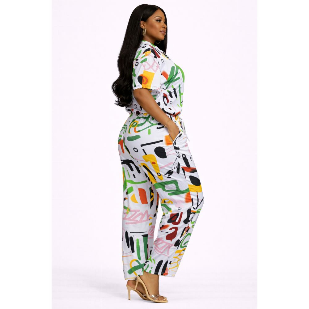 Womens Abstract Print Short Sleeve Shirt and Shorts Set